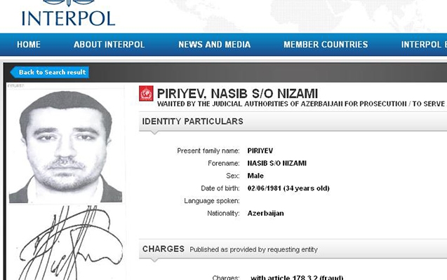 Nəsib Piriyev İnterpolun saytında - Axtarış dosyesi açıqlandı